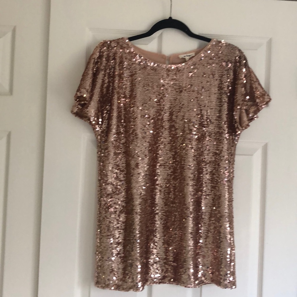 In Loom Rose Sequin Short Sleeve Top